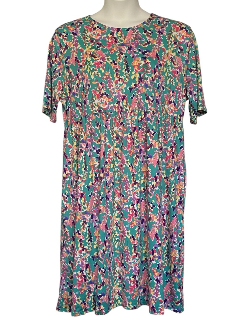 Haptics Green Floral Short Sleeve Babydoll Dress Womens Plus Size 3X NWOT